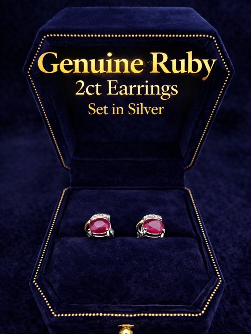 Genuine Ruby Earrings 2ct Total, Silver Ruby Earrings